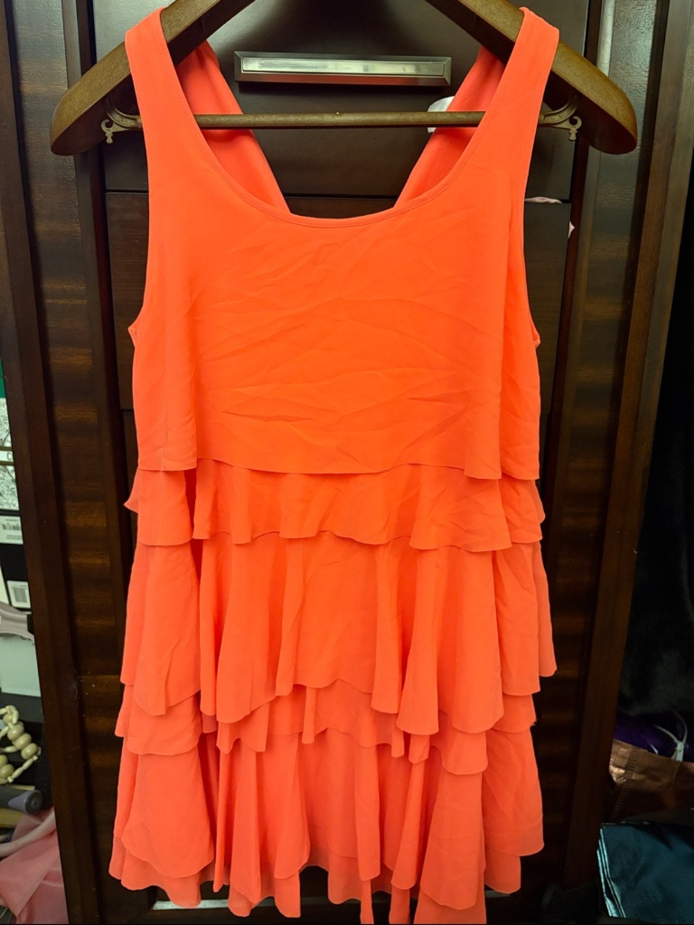 H&M Coral Tiered Ruffle Mini Dress